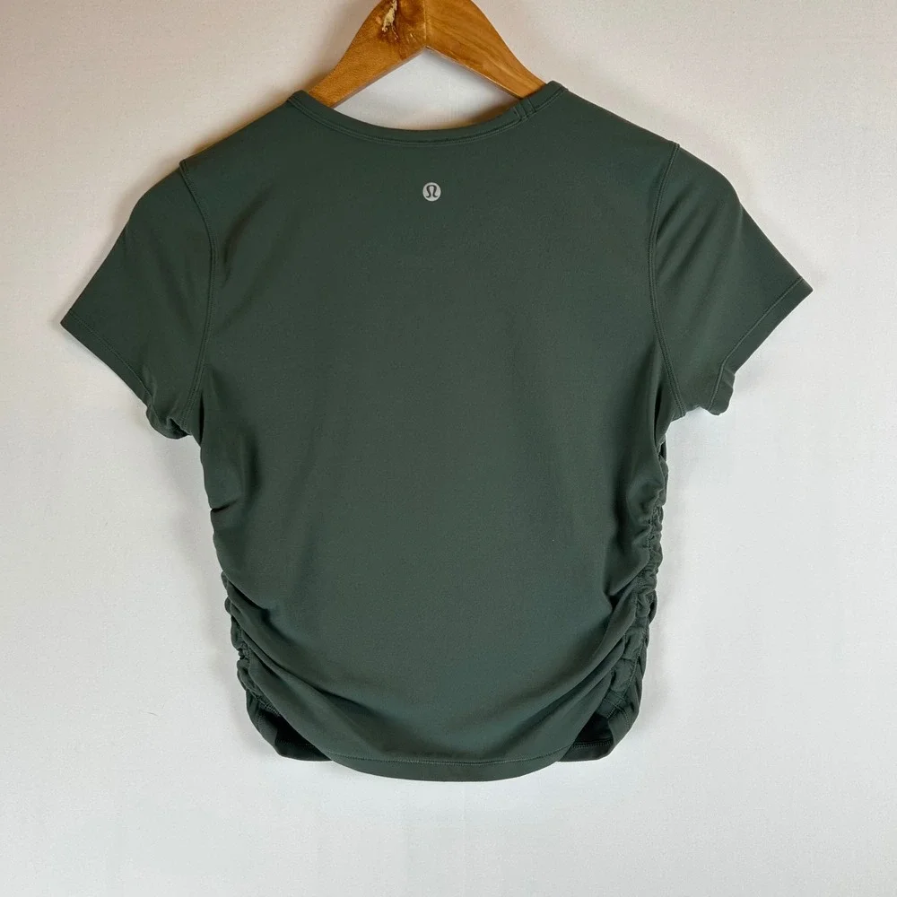 Lululemon All It Takes Short Sleeve T-Shirt Ruched Side Green Slim Fit - Picture 2 of 7